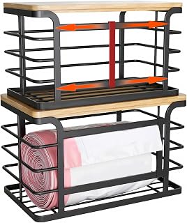 2 Pack Stackable Trash Bag Holder with Bamboo Top, 2025 Pro Wall Mount Laundry Room Organization, Djustable Hooks for Cabinet Door - Organizers in Kitchen/Pantry/Laundry Room, Black