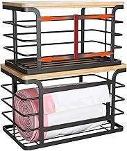 2 Pack Stackable Trash Bag Holder with Bamboo Top, 2025 Pro Wall Mount Laundry Room Organization, Djustable Hooks for Cabinet Door - Organizers in Kitchen/Pantry/Laundry Room, Black