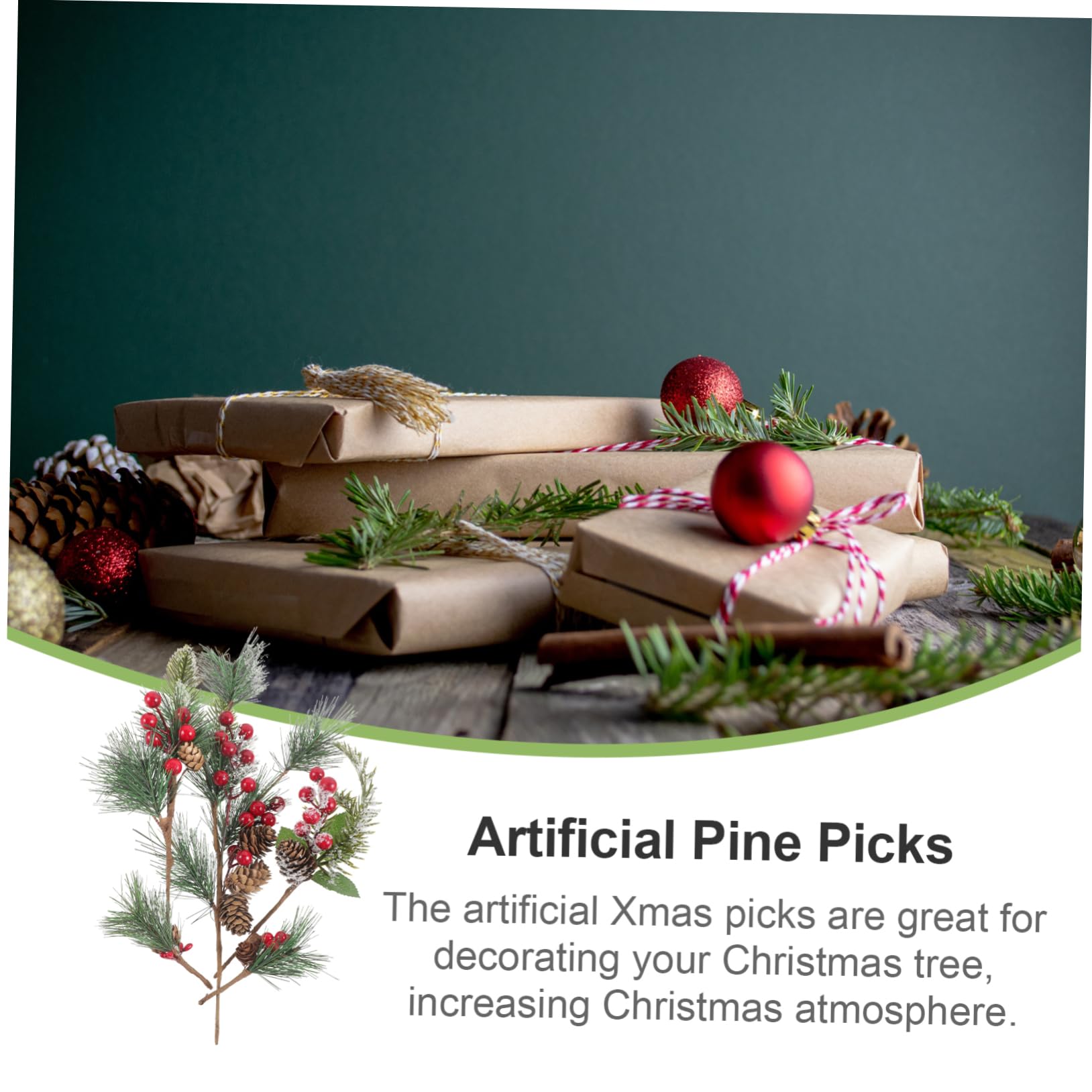OKUMEYR 1Set Artificial Christmas Pine Needle Picks with Red Berries Pine Cones for Holiday Decor DIY Crafts and Xmas Table Centerpieces Enhance Festive Atmosphere