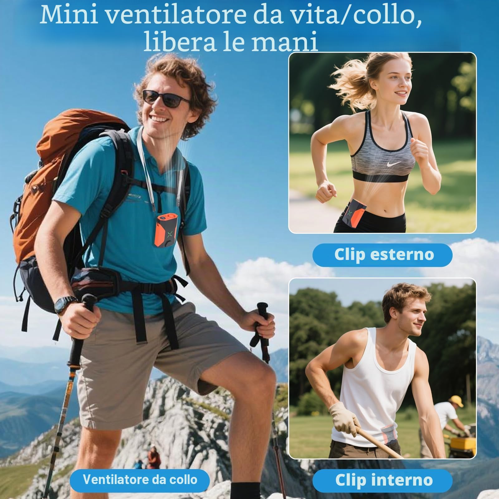 Uplayteck Ventilatore ‌da Cintura, 100 Velocità Regolabili, 165g Progettazione Superleggera, 36.000 RPM ‌Rotazione Ultraveloce, Pratico da Portare, Adatto al Lavoro all'aperto (Arancione)