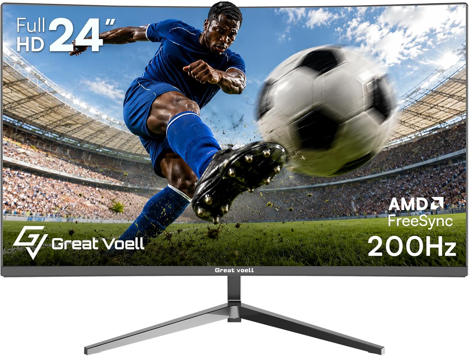 Great voell 24 Inch Curved Gaming Monitor 200Hz, 1ms MPRT, FHD 1080P Computer Monitor with 3000R Curvature, AMD FreeSync, 98% sRGB, HDR, DP HDMI Inputs, VESA for Home Office Esports