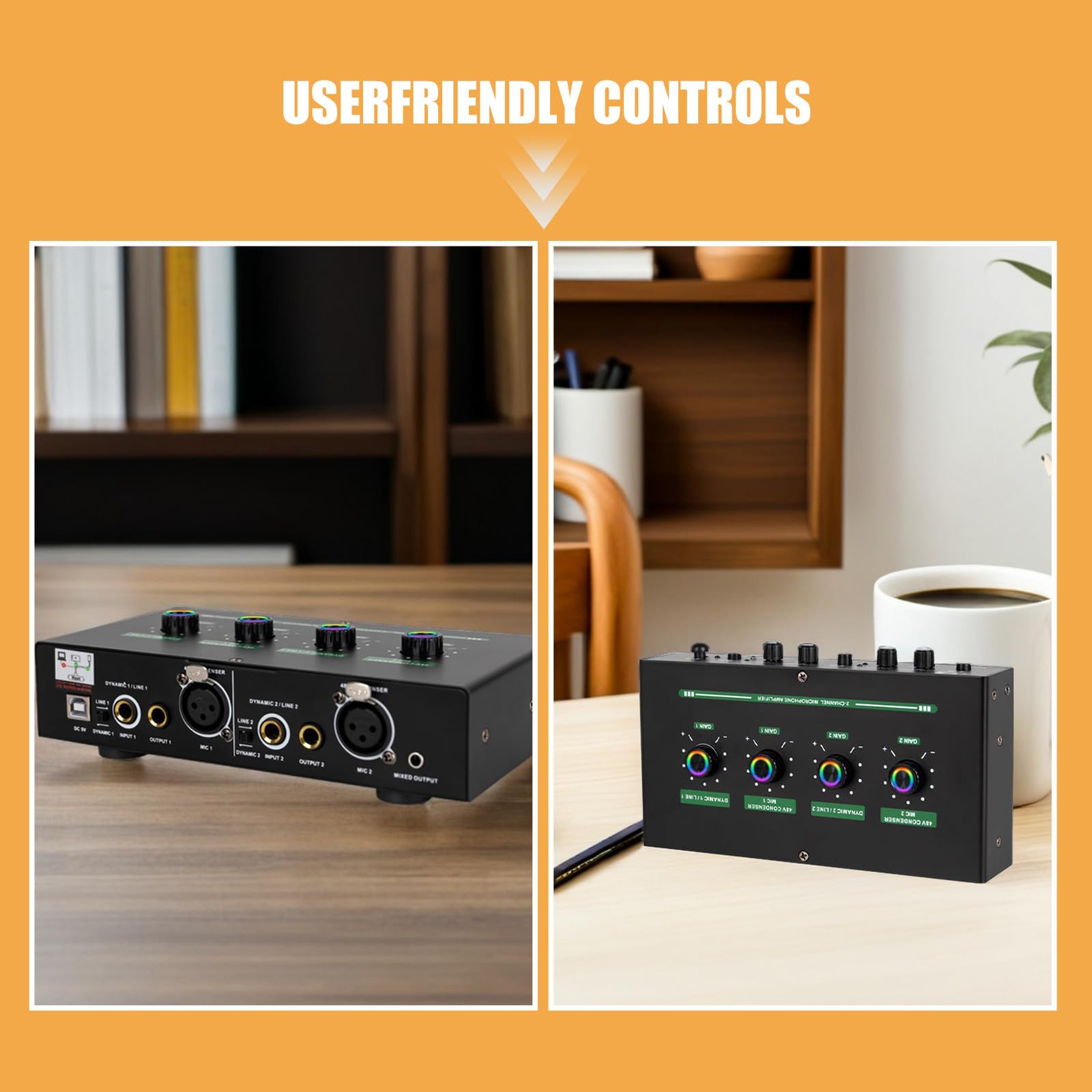 Gatuida USB-Mikrofonverstärker mit Hallmischer für Gesang, Sprachmischer für Spiele, Heim-Karaoke, Aufnahmen, Podcasts, Line-Out für Lautsprecher