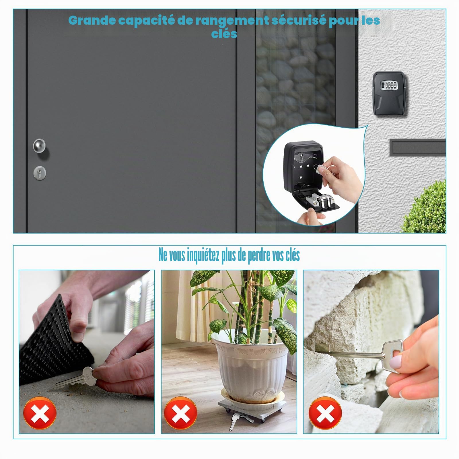 AiQInu Boîte à Clef avec Code à 4 Chiffres, Aluminium, Murale | Sécurisé Extérieur, Pour Clés et Cartes, Coffre-fort à Clés, Pour Garages et Bureaux