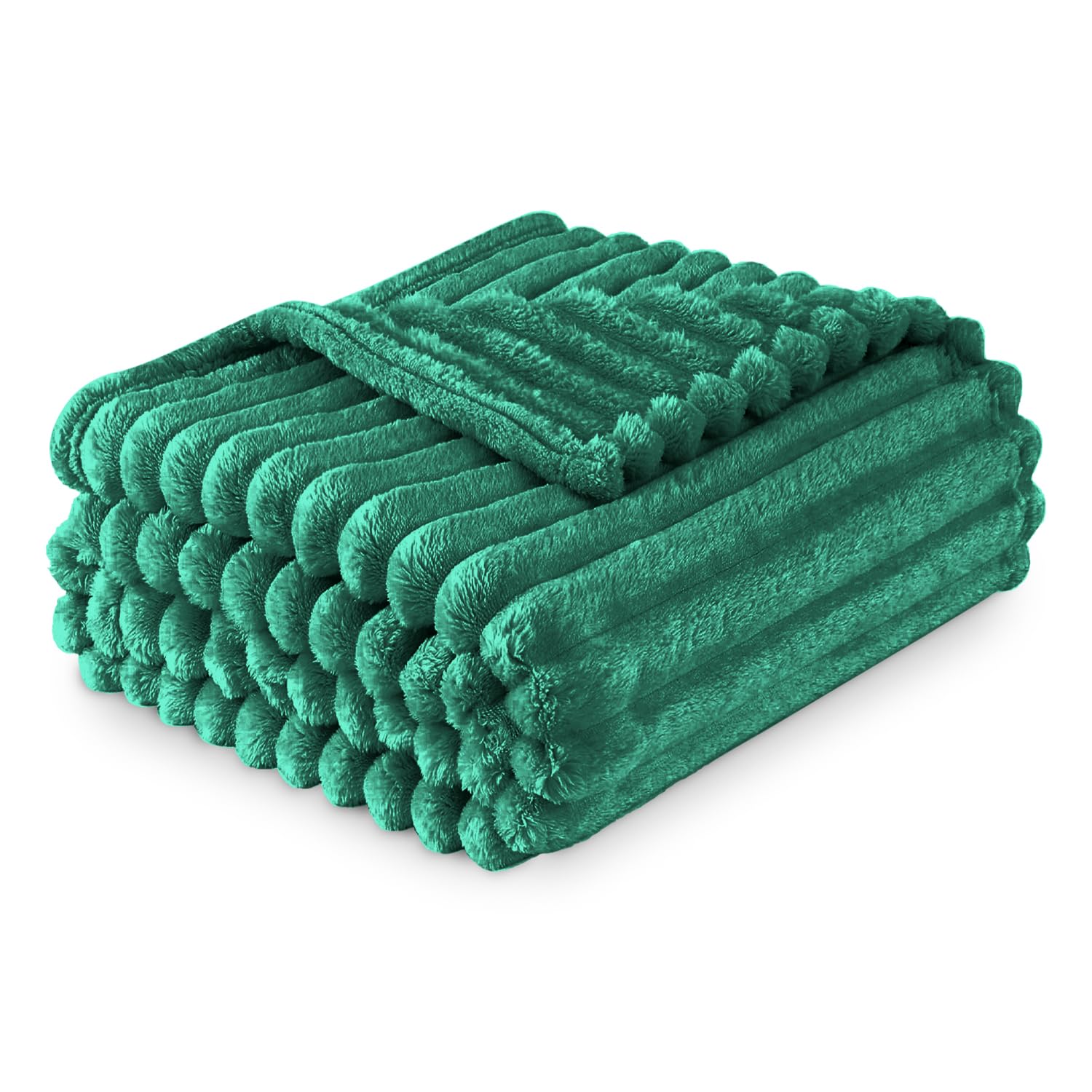GC GAVENO CAVAILIA Luxury Faux Fur Ribbed Blanket Sofa Large Throw 200 x 240 Cm - Thermal Warm & Cosy Thick Fluffy Throws - Fleece Blanket Throw For Sofa Bed Couch - Dark Green — image 1