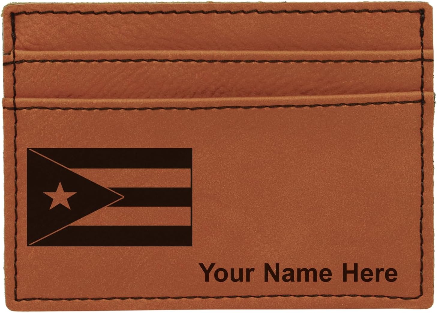 LaserGram MCW Money Clip Wallet, Flag of Puerto Rico, Personalized Engraving Included (Black with Silver)