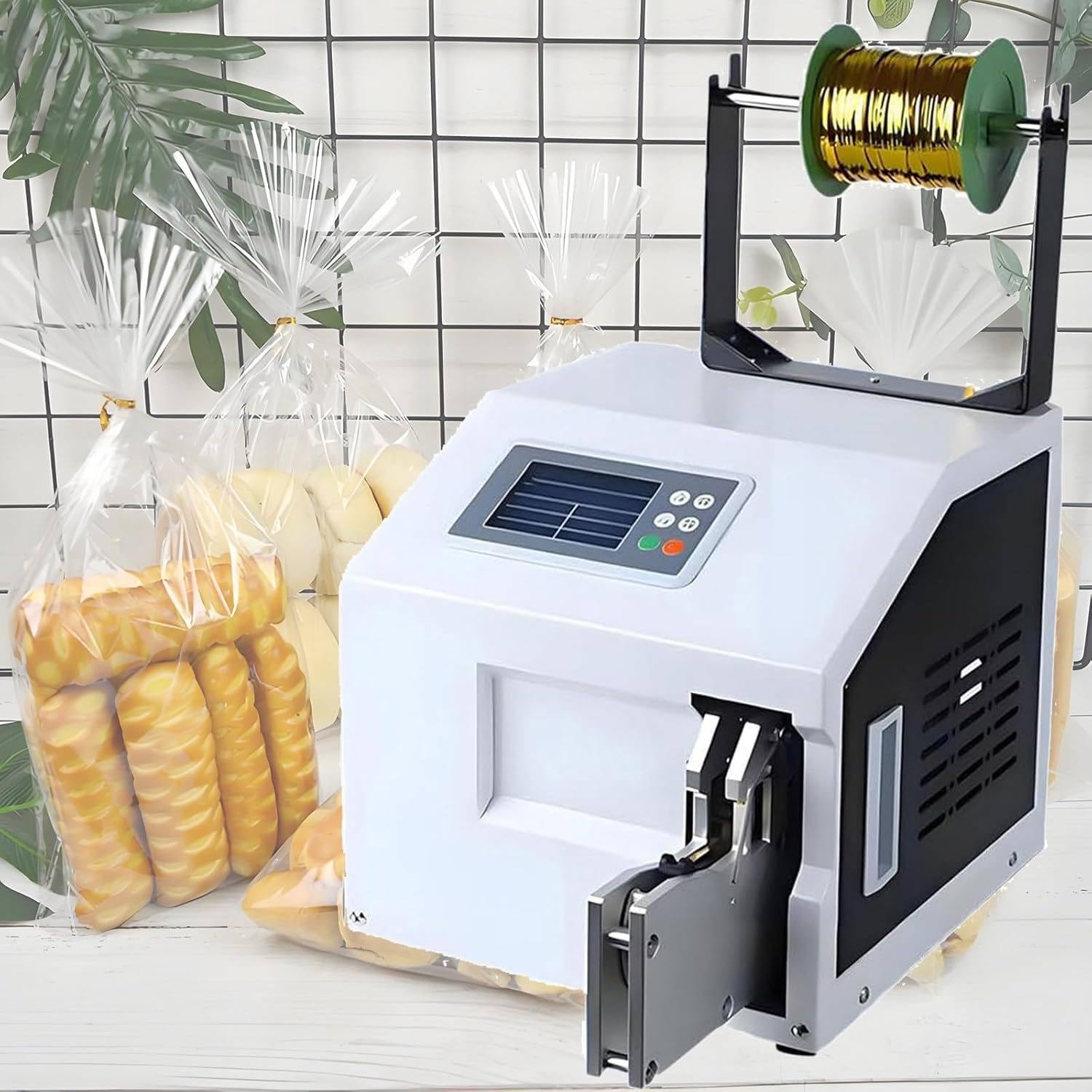 Automatyczna maszyna do wiązania twist, złoty drut, z 5 rolkami, metaliczne opaski skręcane do zamykania i wiązania torebek