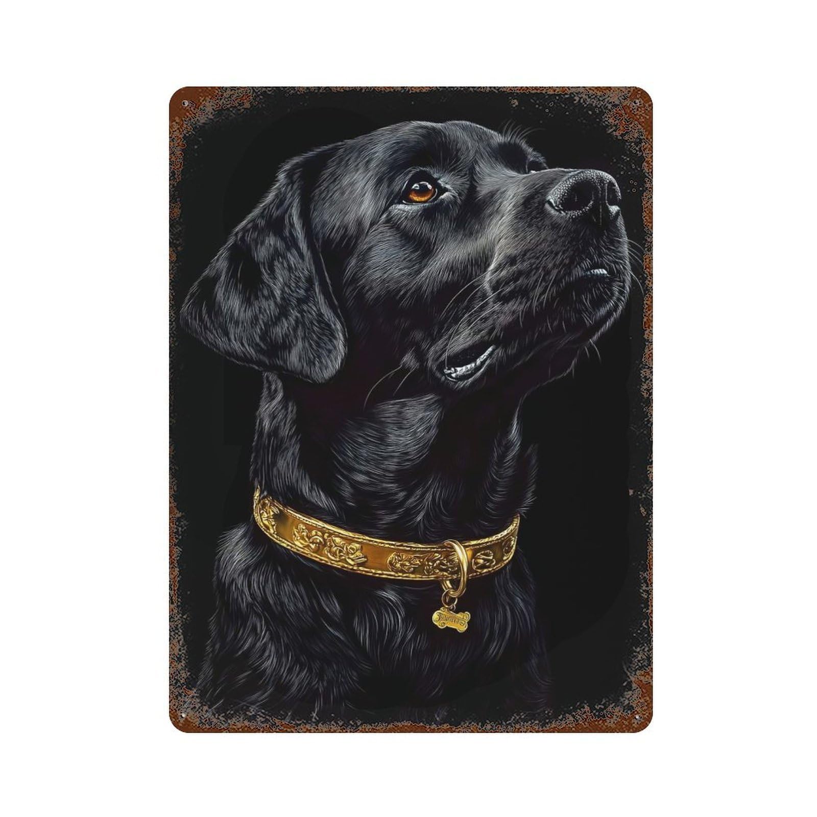 Aged Metal Wall Plaque with Black & Gold Labrador Design 15.7"x11.8", for Shed, Workshop And Garage Wall Decor, Decorative Metal Wall Art