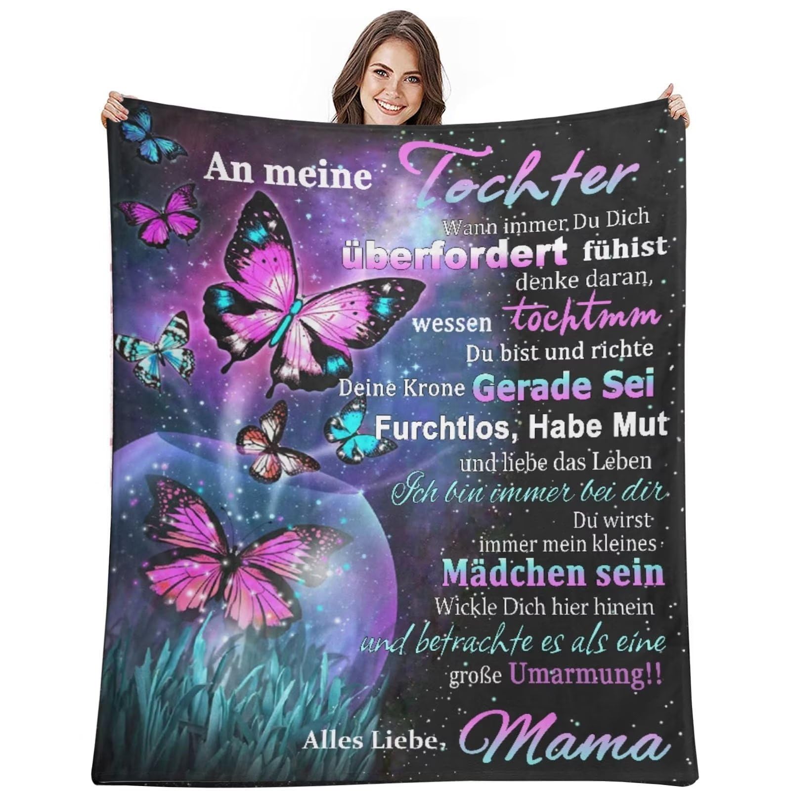 LDFHOIN Manta personalizada para hija, regalos de mamá, manta súper suave de franela para madre e hija, regalos, carta impresa con texto en alemán positivo animar a la vida manta 150 x 200 cm