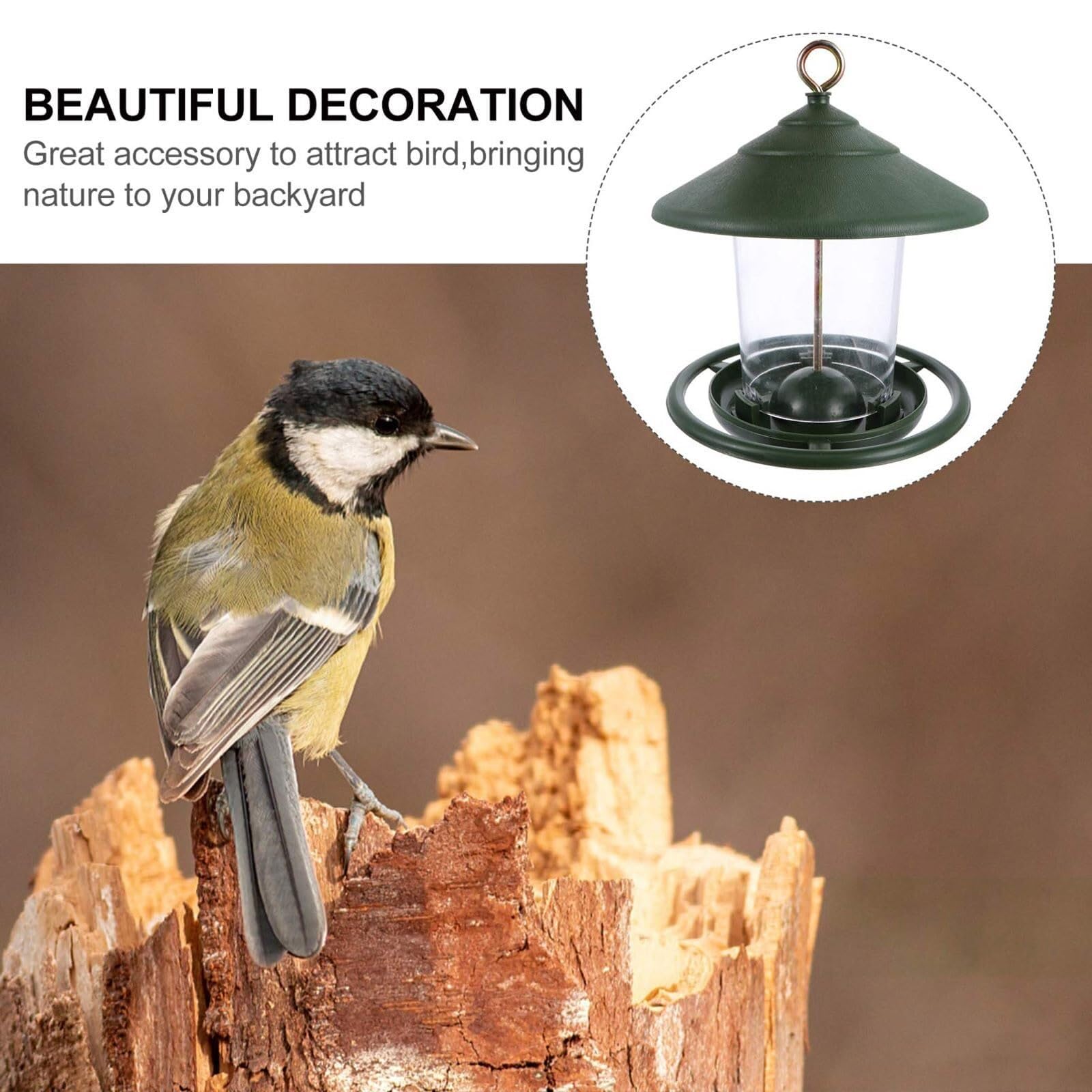 Comedero para pájaros para exteriores, alimentación de 360°, diseño duradero resistente a la lluvia, gran capacidad para cardenales y pinzones en jardín y patio