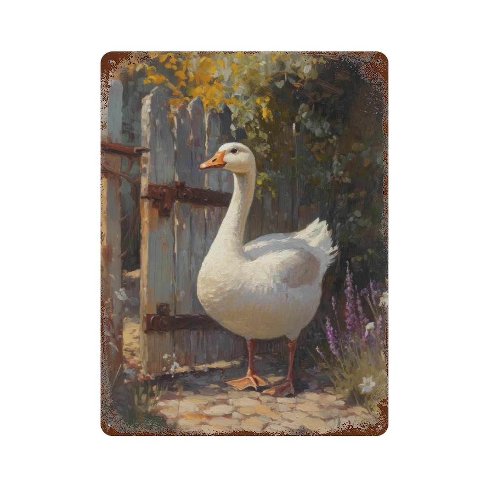 White Goose Cottagecore Decor Dark Academia Enchanted Wildlife Illustration Vintage Nature Rustic Aesthetic Wall Decor Art Metal Tin Poster Modern Home Decor Art Home Bar Shop Decorations Vintage Sig