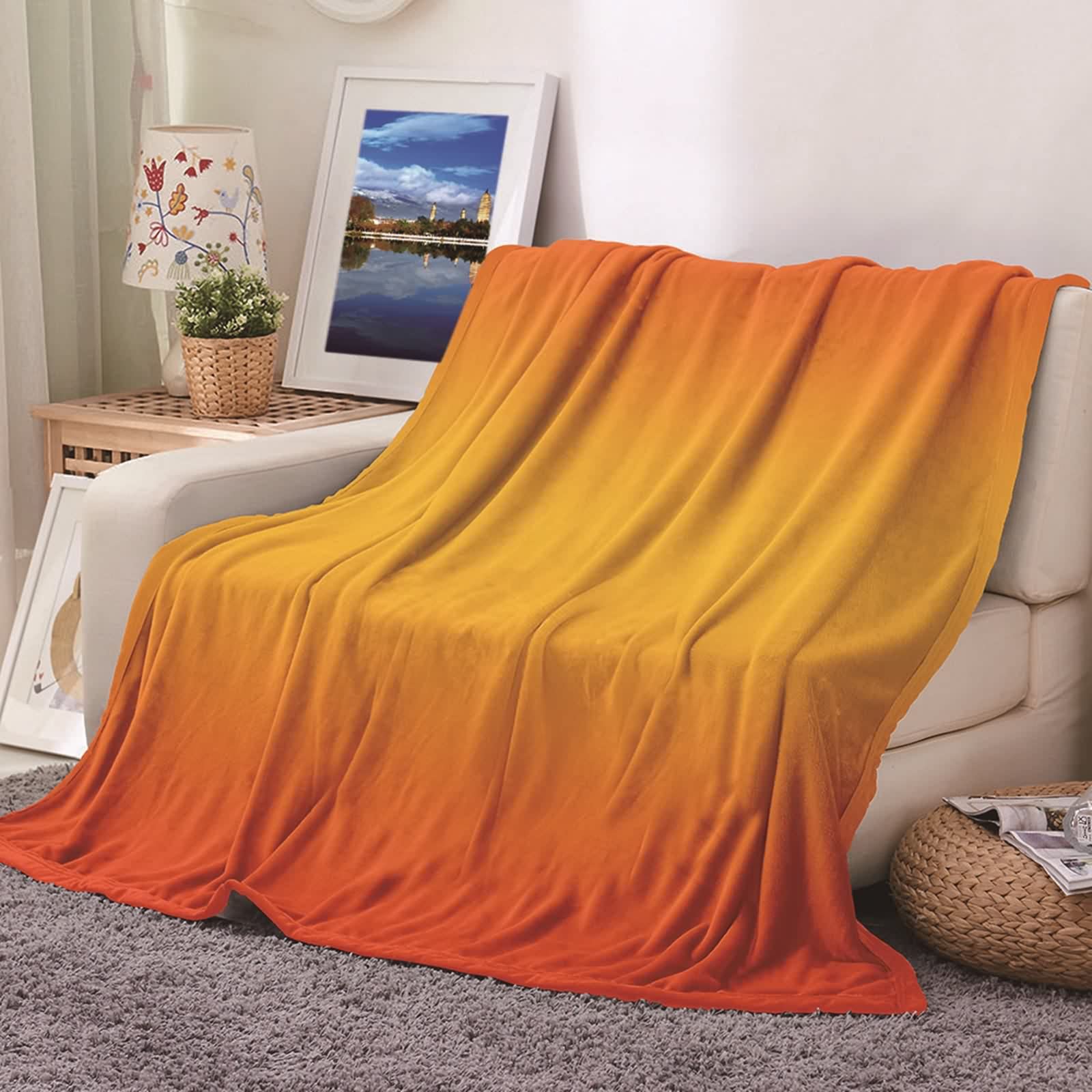 Couverture plaid flannel KnSam 180x200cm grand modèle lit et canapé orange