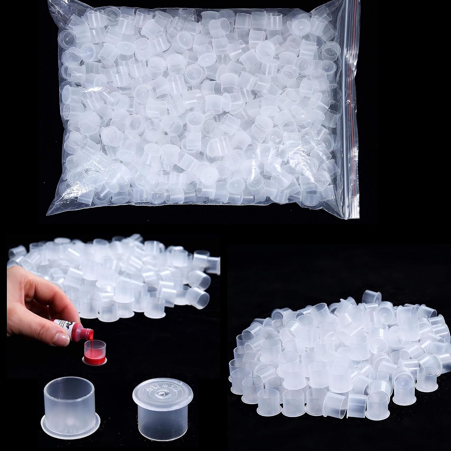 Tattoo Ink Caps,1000pcs Big Ink Caps Disposable Tattoo Ink Cups with Base #17mm Clear Plastic Pigment Tattoo Caps Container Ink Cups for Tattoo Supplies(1000pcs Large)