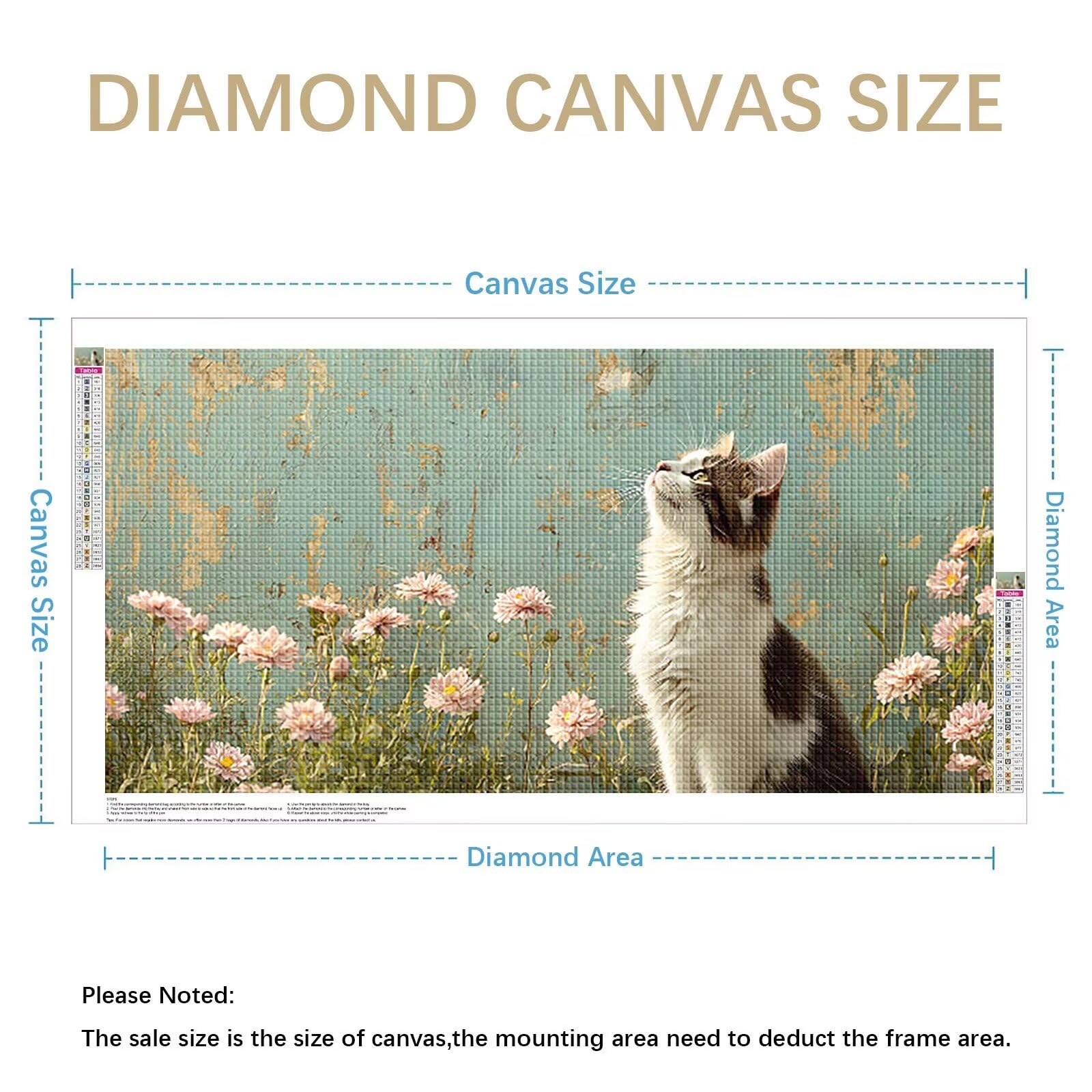 Diamond Painting Adultos Gato Pintura Diamante, Flor Diamond Painting 5D Completo, DIY Cuadrado Cristal Bordado Punto de Cruz Cuadros de Diamantes para Decoracion Hogar, Regalo Mujer 180x90cm 0J-266