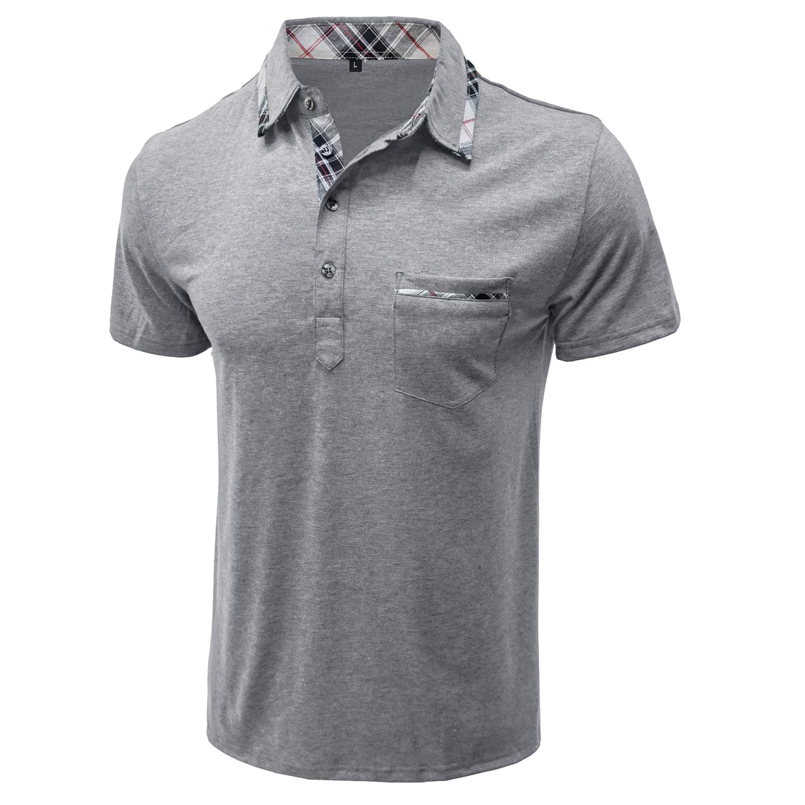 Comilaka Polo Uomo Manica Corta Cuciture a Quadri Polo con Tasca T-Shirt Estiva S-XXL