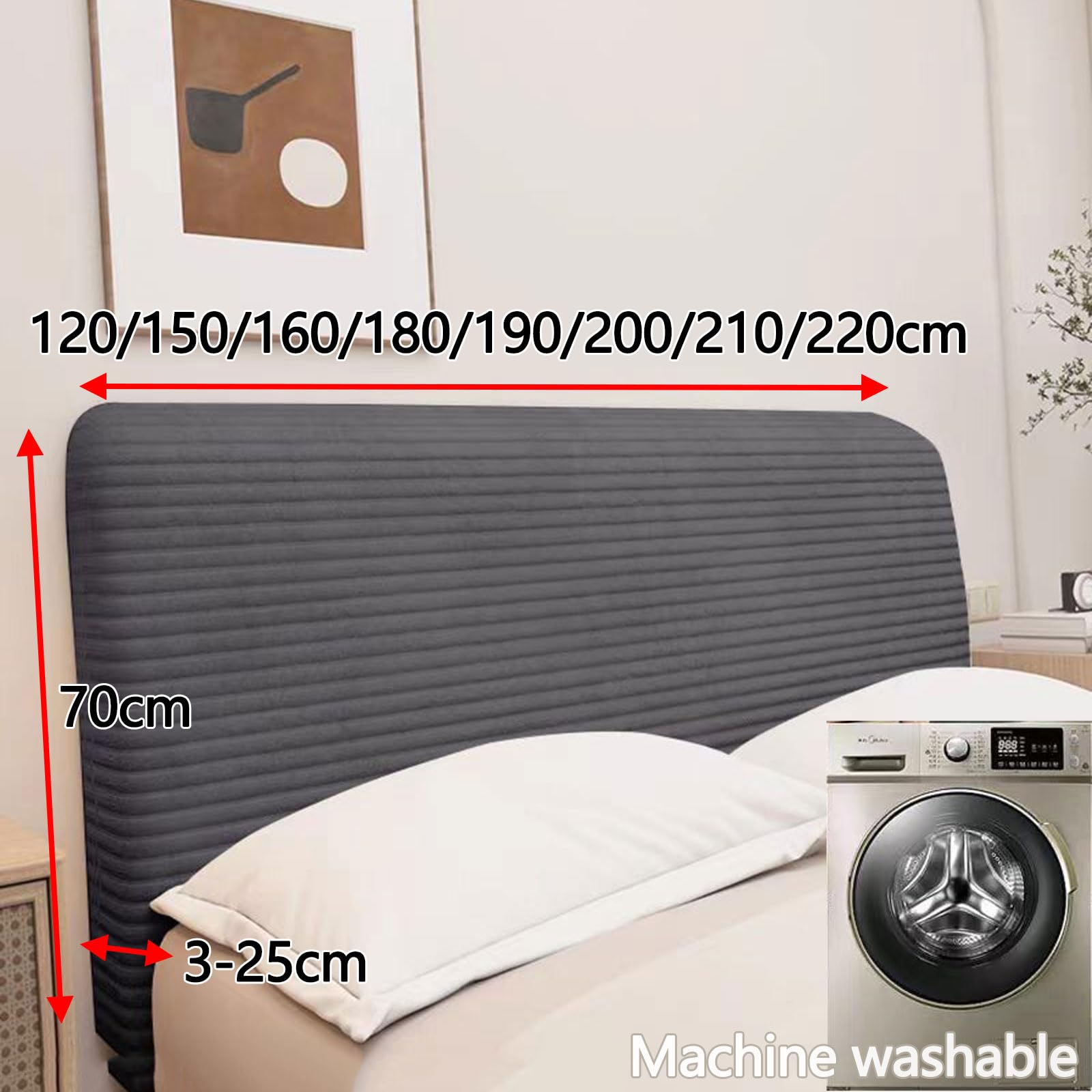 Cord-Bettkopfteilbezug/Kopfteil-Schonbezug, Bettkopfteilhusse für Doppel-, Einzel Kingsize-Bettkopfteilbezüge, staubdichter Stretch-Bettbrettschutzbezug für die Schlafzimmerdekoration(180cm,Beige)