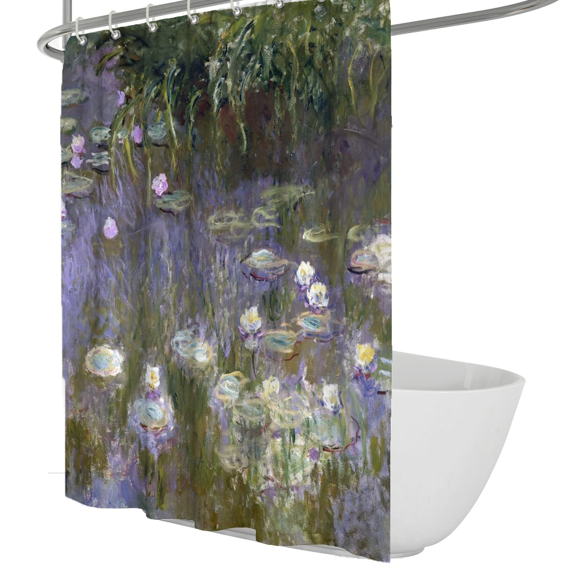 OLLIAR Home Water Lily Shower Curtain Lotus Pond Natural Art Bathroom Decor Elegant Botanical Polyester Waterproof Fabric Shower Curtain Set with Hooks 240x180cm