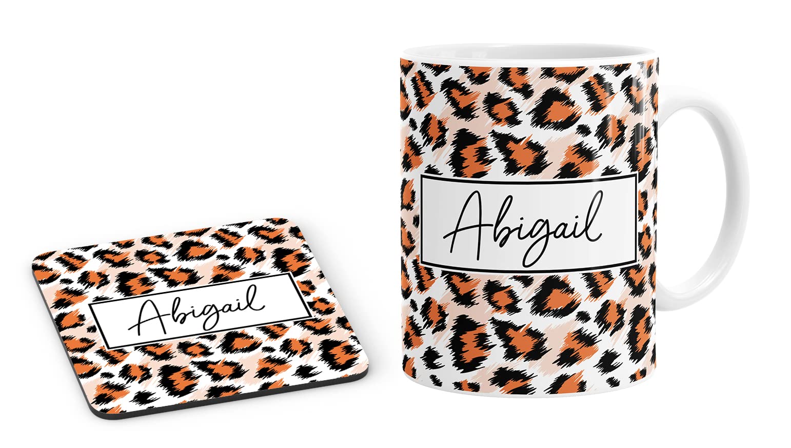 Daytripper Any Name Leopard Print Mug Cup Personalised Coffee Tea Cup Custom Animal Print Gift Coaster for Her -Design-6