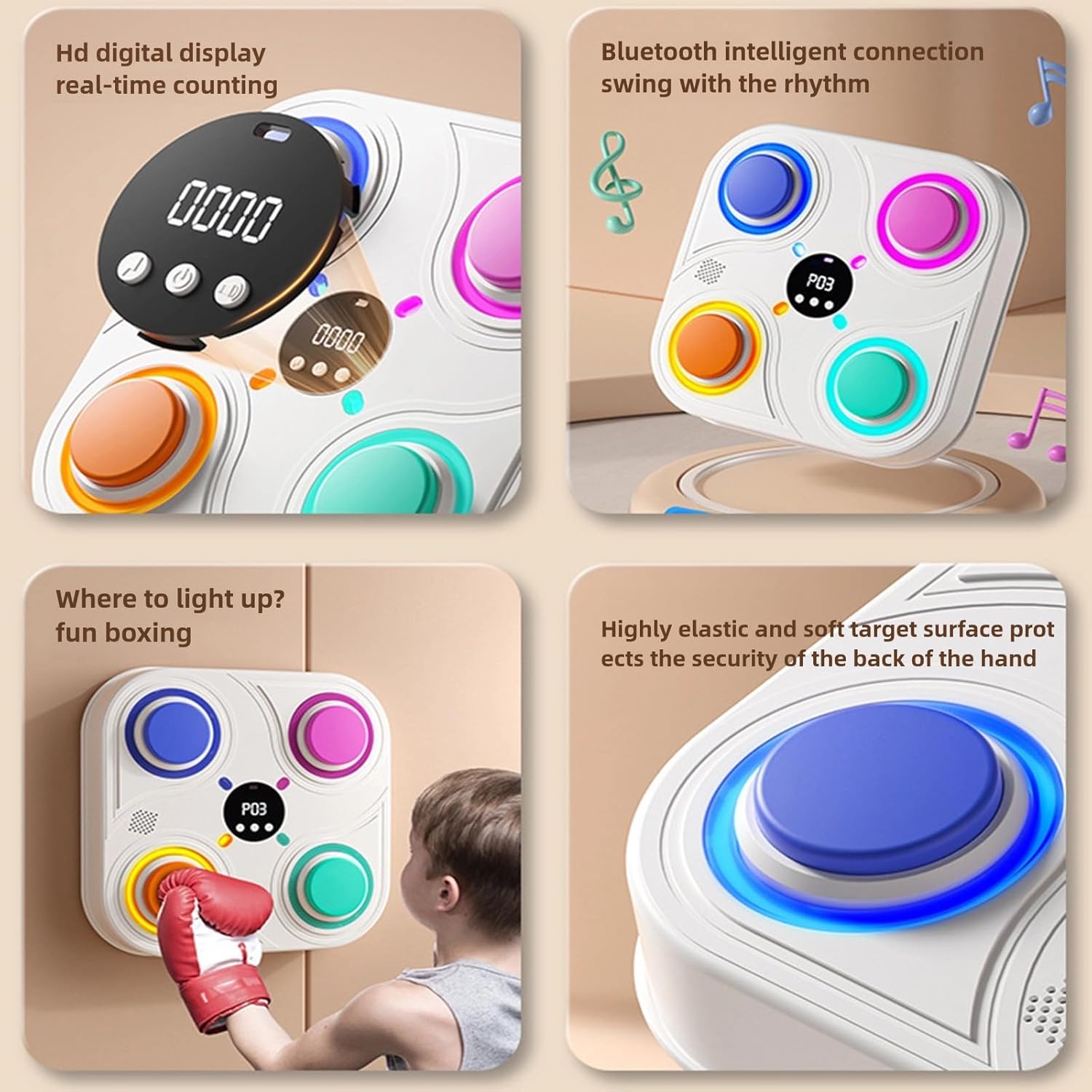 Music Boxing Machine for Kids | Electronic Wall Mounted Punching Pad | Light Modes & Gloves, Adjustable Speed for Adults, Children, Beginners Music Boxing Game for Kids