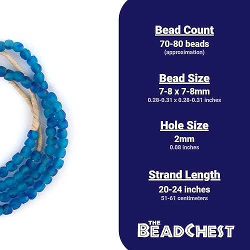 Miniatura 5 de The Bead Chest Cuentas de vidrio africanas recicladas hebra completa de 24" de cuentas de vidrio de comercio justo respetuosas del medio ambiente
