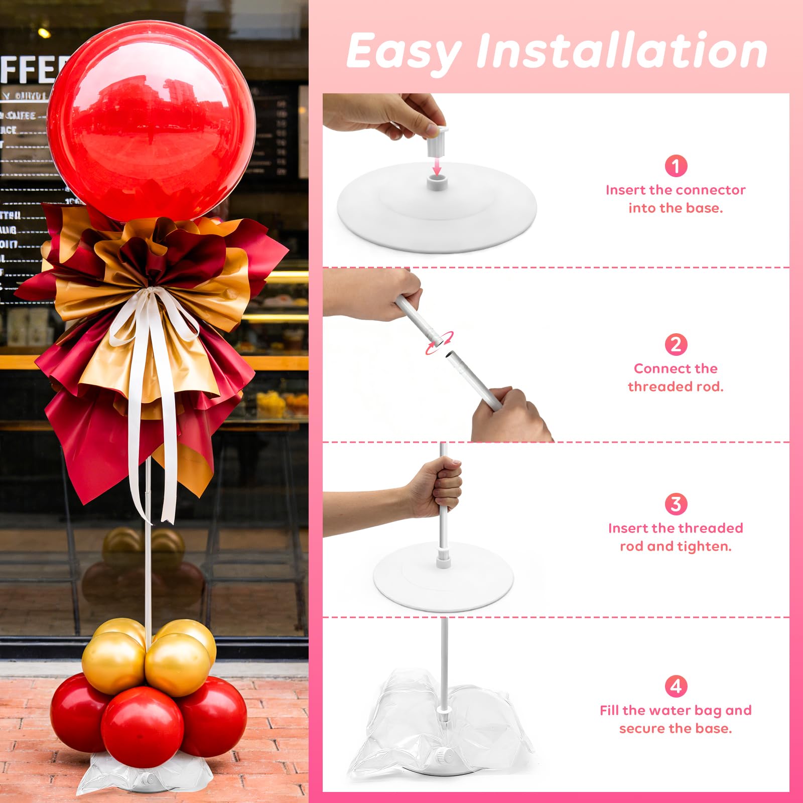 Set di 4 supporti a colonna per palloncini, regolabili da 38 a 198 cm, in metallo, a spirale, riutilizzabili, per matrimoni, compleanni, baby shower, lauree, decorazioni