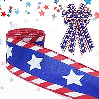 Vista 8 de Threetols Cinta patriótica con borde de alambre de 2.5 pulgadas, 10 yardas, cinta con alambre de purpurina roja y azul para el Día de los Caídos
