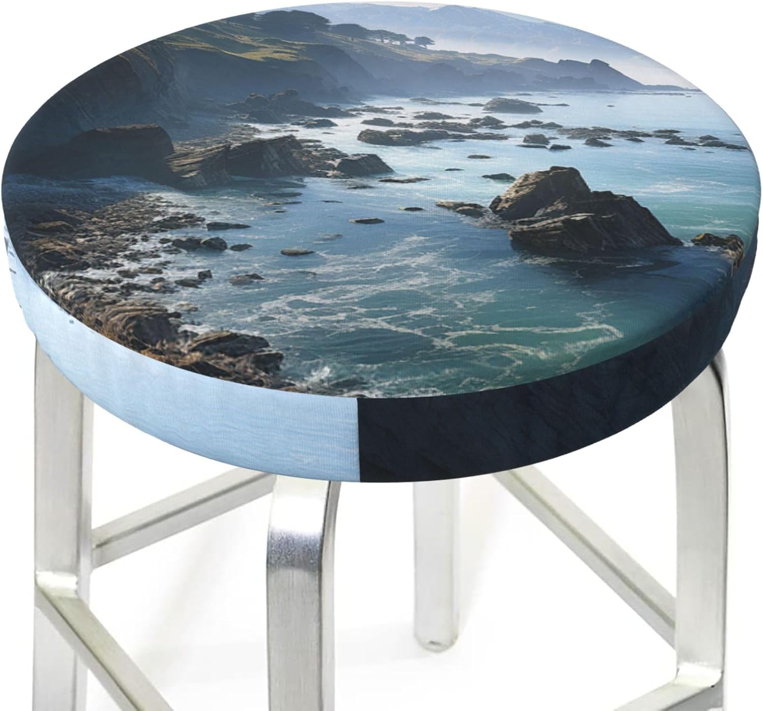 Bar Stool Cover Round Elastic Stool Cushion Covers Mountain and Sea Bar Chair Cover Washable Stool Cushion Slipcover Stretch Stool Seat Covers for 12-14 Inch Chair
