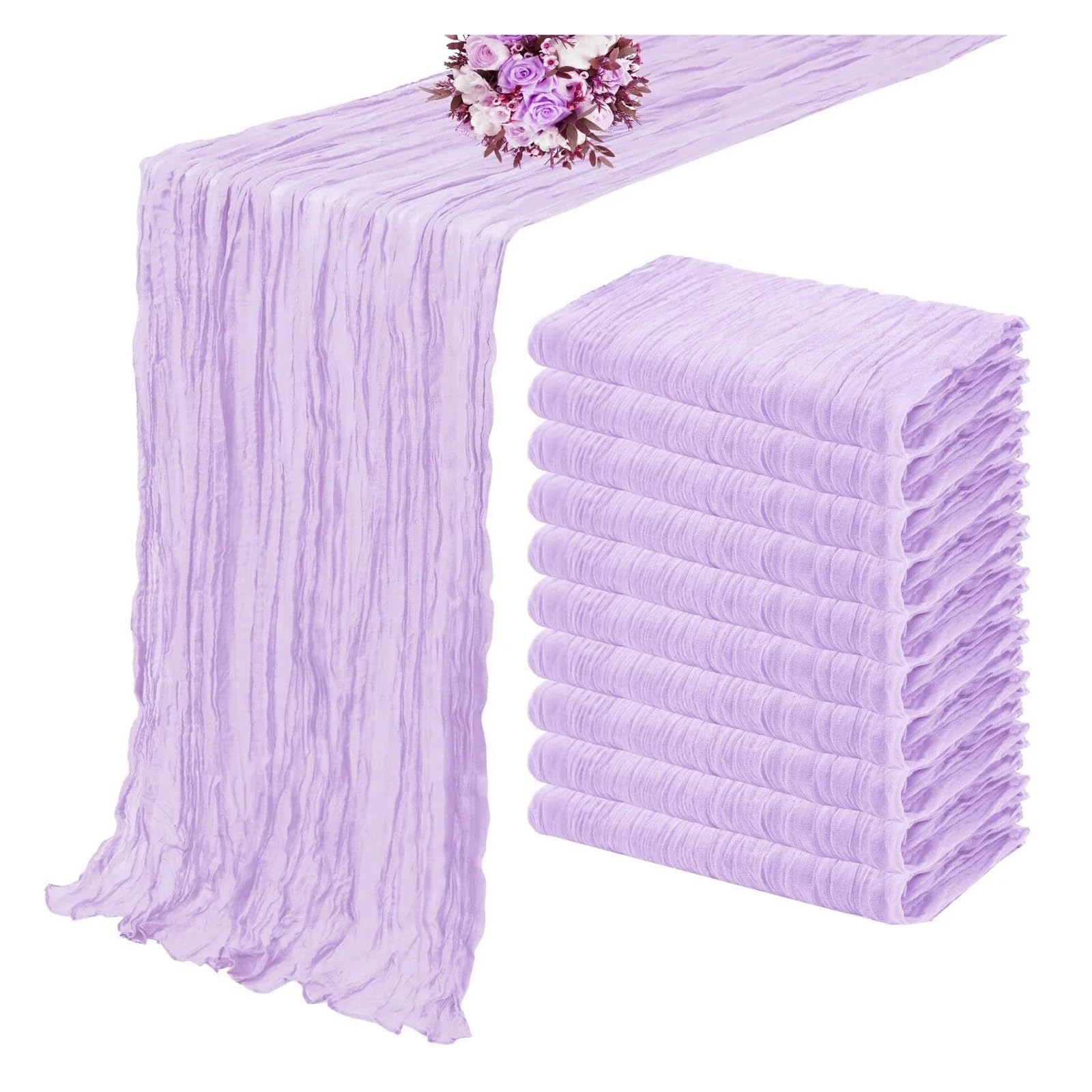 Chiffon Table Runner 10PCS Green Gauze Table Runner Setting Dining Wedding Party Banquets(10Pcs Purpur,90X180cm)