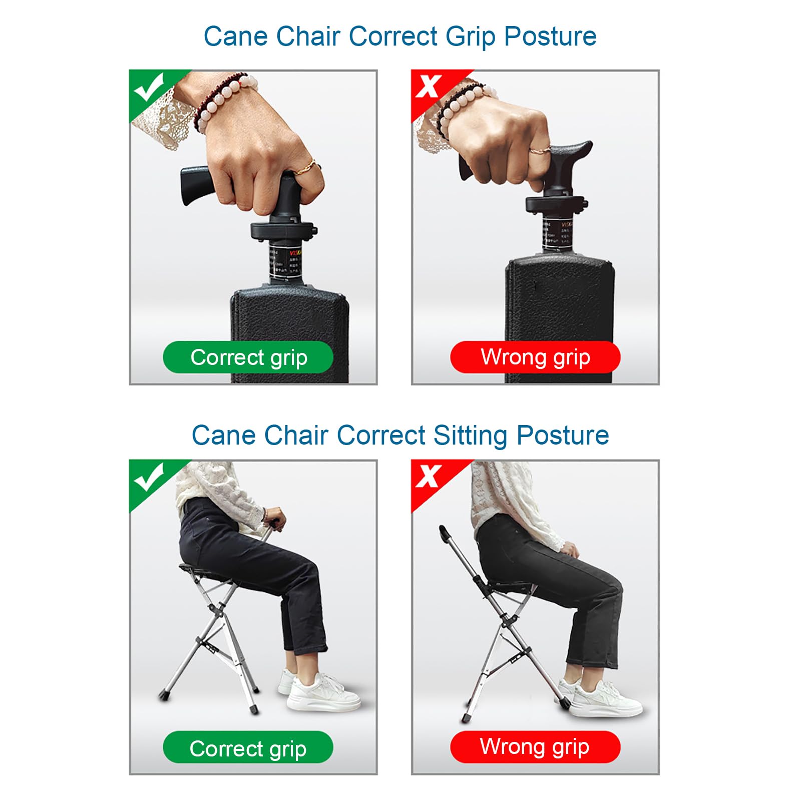 NYCDA Sedia Pieghevole Bastoncini da Trekking in Lega di Alluminio, Bastone con Sedile, Bastoni da Passeggio per Anziani Canne da Uomo, Outdoor Lti- Purpose Travel Assist Walking Stick Leggero