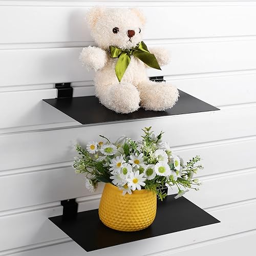 Miniatura 2 de LEIFIDE Estantes de metal de 12 x 6 pulgadas, estantes de exhibición planos para colgar en pared de listones, dormitorio, oficina, hogar, sala de