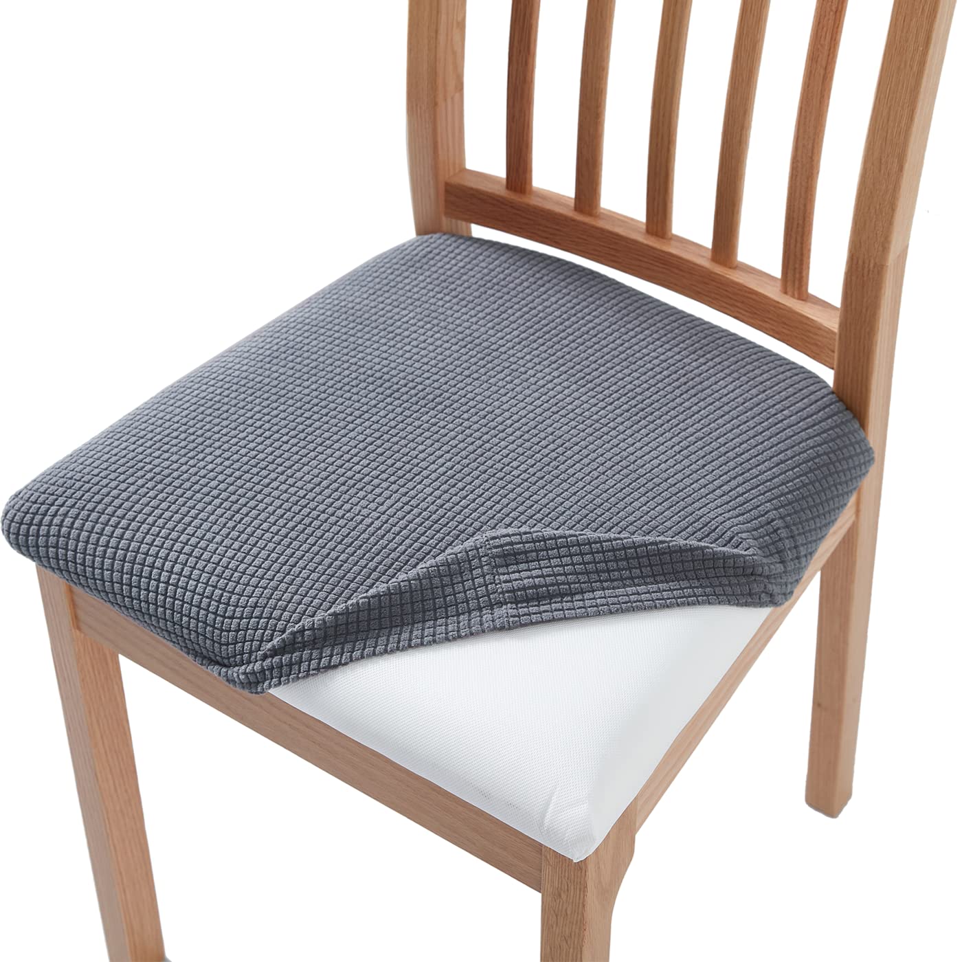 Chair Seat Covers for Dining Room Kitchen Dining Chair Cushion Slipcovers Stretch Chair Covers Protector Removable Washable for Home Hotel Restaurant Dark Grey Set of 4