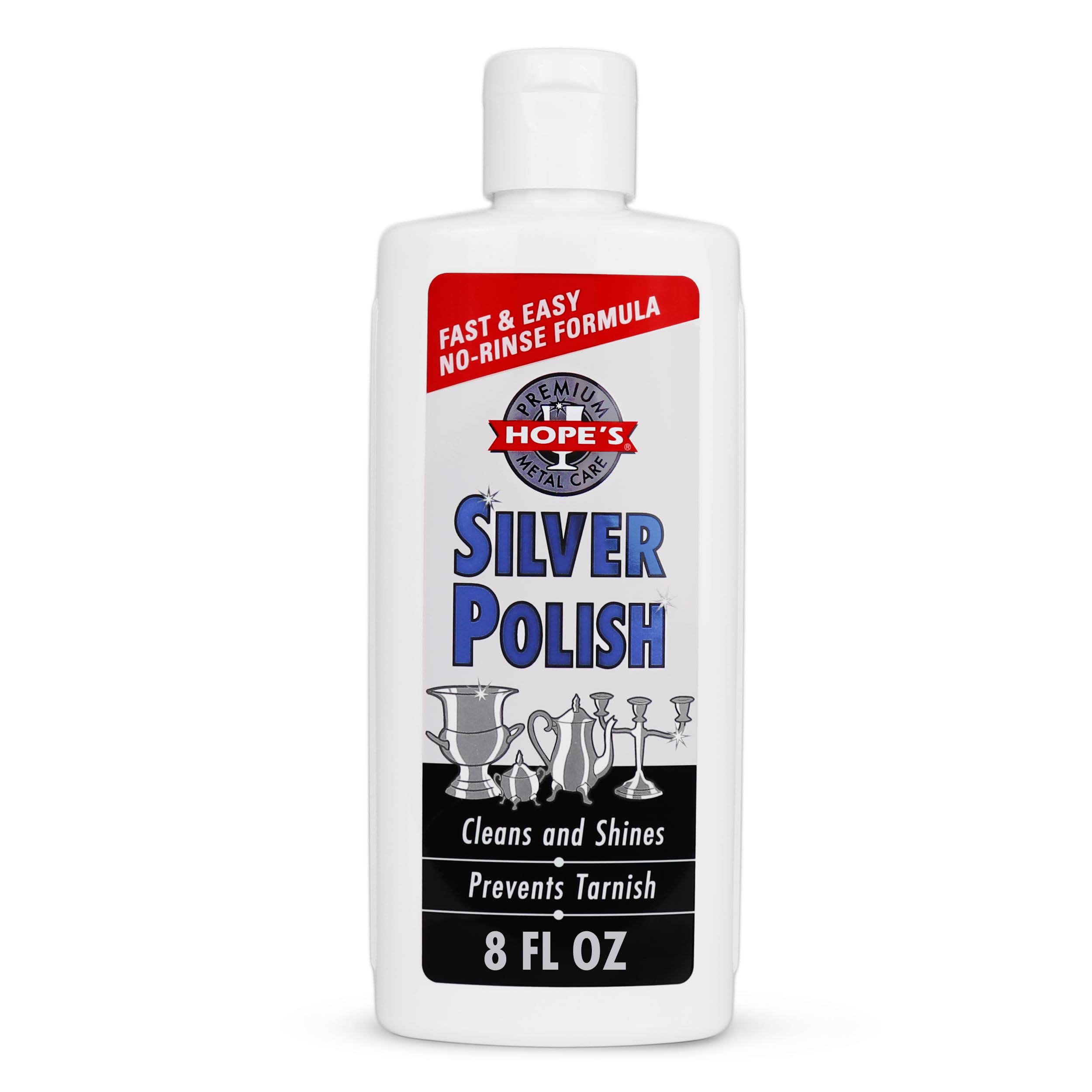 HOPE'S Silver Polish & Cleaner – Protective Tarnish Remover – Odorless – Safe & Gentle – No-Rinse Formula – Fast & Easy – Free of Harsh Chemicals –
