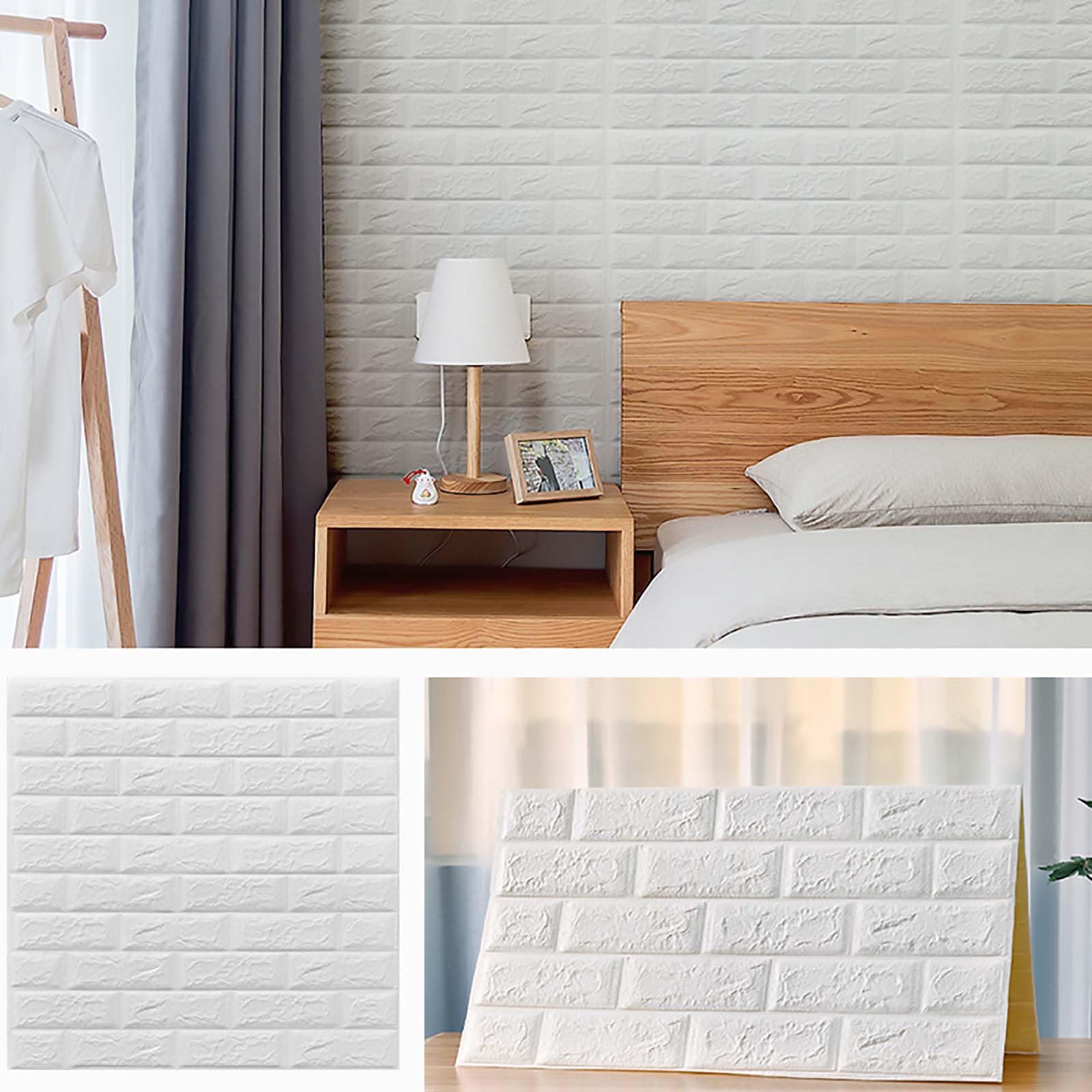 HAILM Pannelli Murali Bianchi 3D Carta Parati Schiuma Mattoni, 70x77cm Piastrelle Murali Autoadesive Decorative, 5,5 mm Spessore Anti-Collisione Peel e Stick 3D Wall Stickers,10 PCS