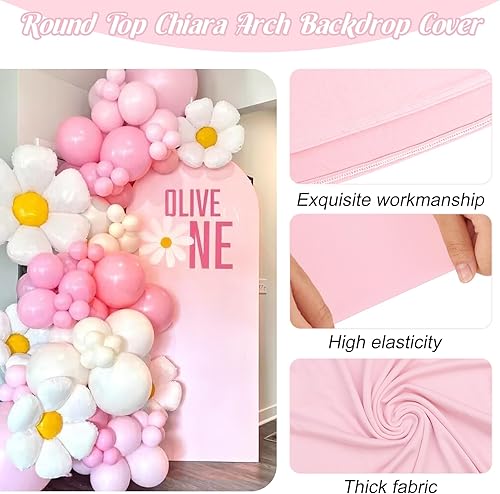 Miniatura 3 de Cubierta de arco de boda ajustable de elastano de 7.2 pies, cubierta de fondo de arco rosa con parte superior redonda para boda, fiesta de