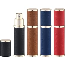 Fusupak Travel Perfume Bottle Refillable - Mini Leather Cologne Atomizer Sprayer Portable - Empty Small Size Fragrance Pump Dispenser Container for Men Women Gifts - Small Refill 10ml 4 PCS