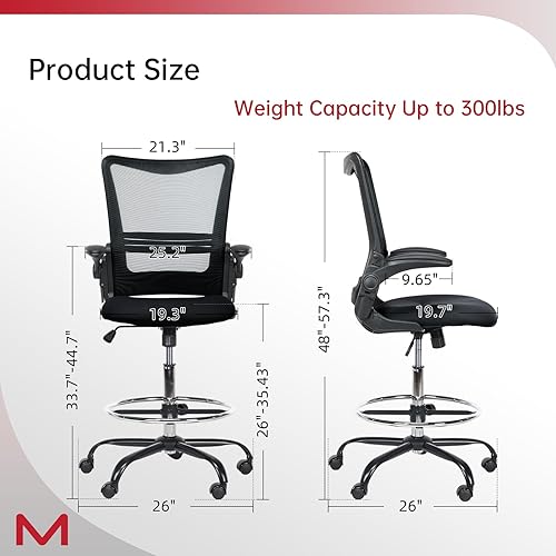 Miniatura 3 de Silla de dibujo, Silla de oficina alta para escritorio de pie, Silla de dibujo de oficina con anillo reposapiés, Silla de oficina alta con respaldo