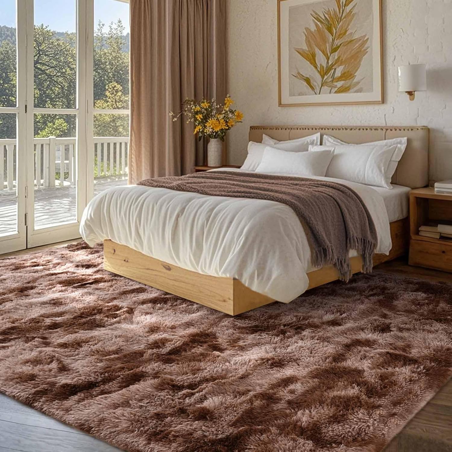 FinRèc 6x9 Feet Brown Rugs for Living Room Bedroom, Large Plush Fluffy Shag Area Rug, Non-Slip Fuzzy Furry Shaggy Rug for Kids Room Dorm Room Home Decor, High Pile Soft Floor Carpet