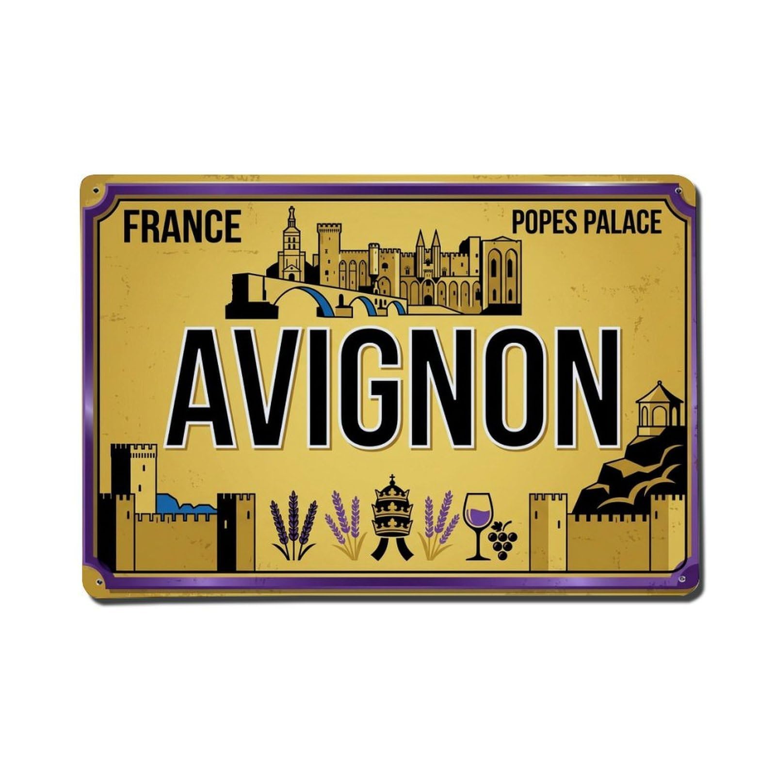 Cxhjca 8X12inch(20X30cm) Vintage Travel Avignon Palace Bridge Pope Metal Tin Sign