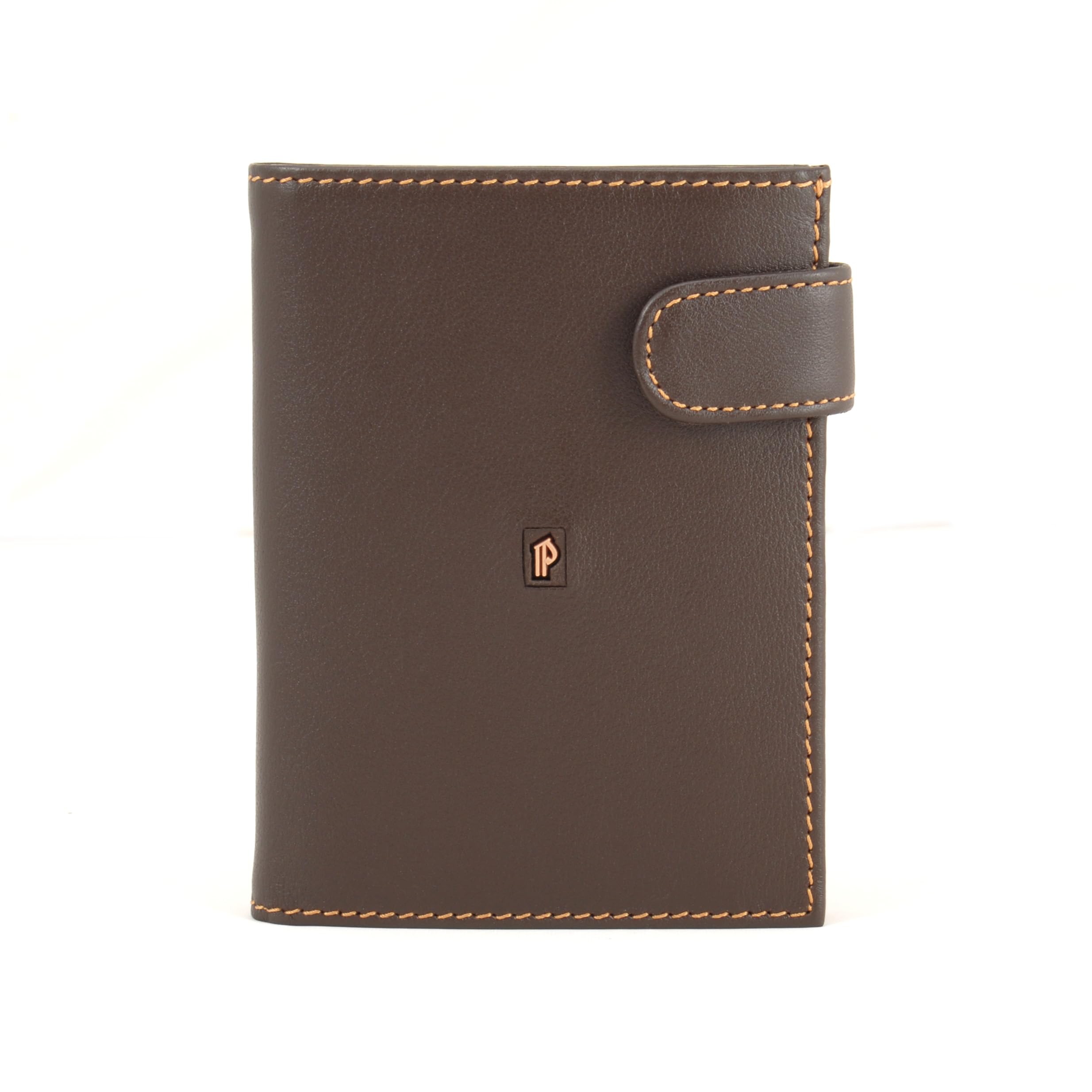PE228 Cartera Marron de Piel Legitima con Broche Exterior y Monedero Interior para Hombre | Billetera con Protección RFID, Doble Billetero.