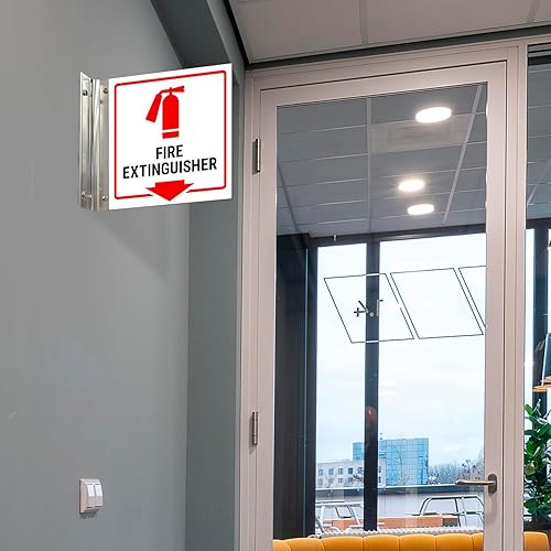 Miniatura 8 de Señal de proyección de extintor de incendios, (SI-7707) de doble cara, 6 x 6 pulgadas, ACM, con accesorio negro satinado de níquel cepillado,