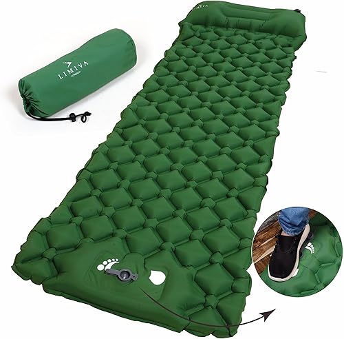 LIMIVA - Colchoneta de dormir autoinflable, verde, 75.6 x 24.41 pulgadas, bomba integrada, almohada incluida, autoinflable
