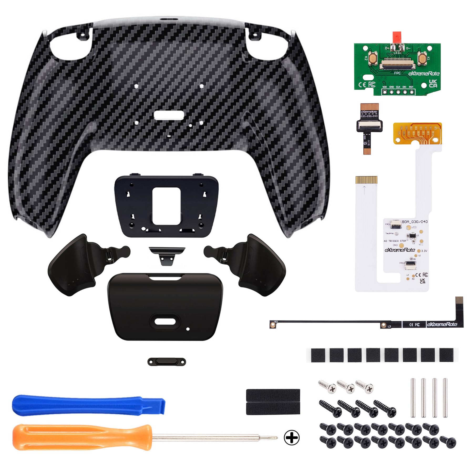 eXtremeRate Rise V3 Remap Kit Programmabile per ps5 Controller,Tasti Aggiuntivi Palette Cover Posteriore Back Button Paddles per ps5 Joystick BDM-030/040/050,Fibra di Carbonio Grafite
