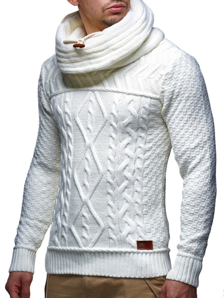 Leif Nelson Men's Pullover Knit Sweater Chunky Knit Turtleneck LN-7025 Beige XX-Large