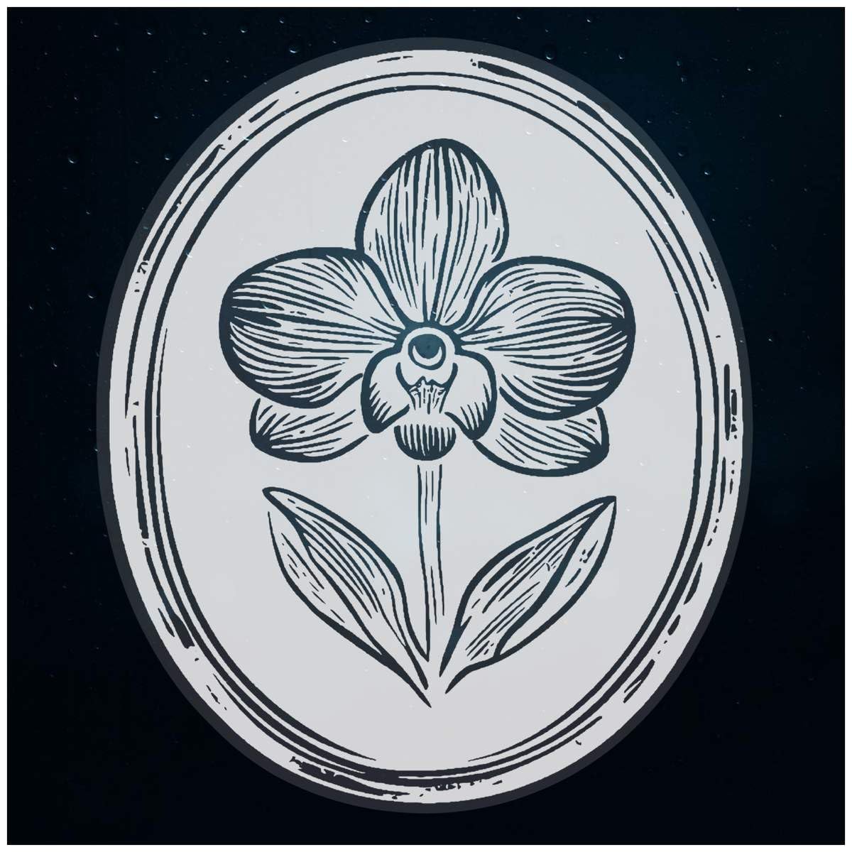 Azeeda Medium 210mm 'Orchid Flower in Oval Frame' Clear Static Window Cling Sticker/Decal (White) (WC00117103)