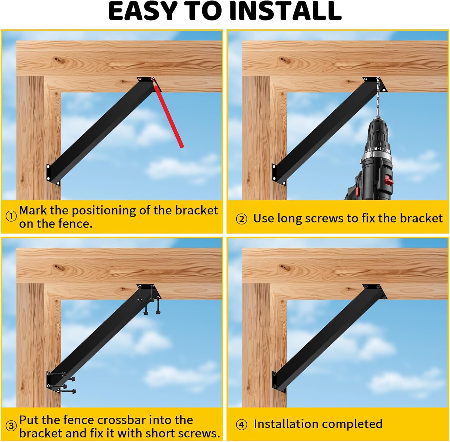 DEVLLEY 45° Angle Support Pergola Brackets 4Pack,DIY Wood Post Connectors Structures With Screws,Heavy Duty Steel Slant Braces Inside Joint Brackets for Indoor or Outdoor for Gazebos,Porchs,Log Cabins