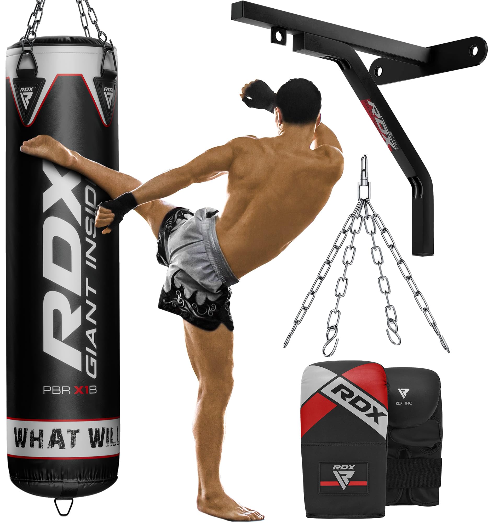 RDX Heavy 4FT 5FT Punch Bag Pro Training, 25KG Pre Filled with 50KG Max  Filling Capacity, 4PC Boxing Bag Set with Gloves Bracket Hanging Steel Chain