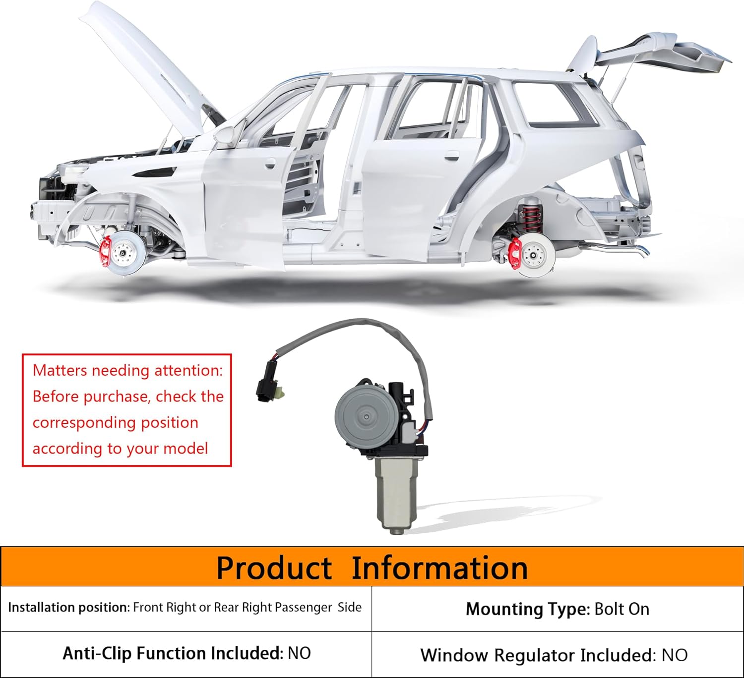 2 pins Power Window Motor Compatible with Kia Sedona Mini Passenger Van 2002-2005/Sorento Sport Utility 2003-2009，Replace for 0K5525856Y 824603E000 834603E000 742923 742-923