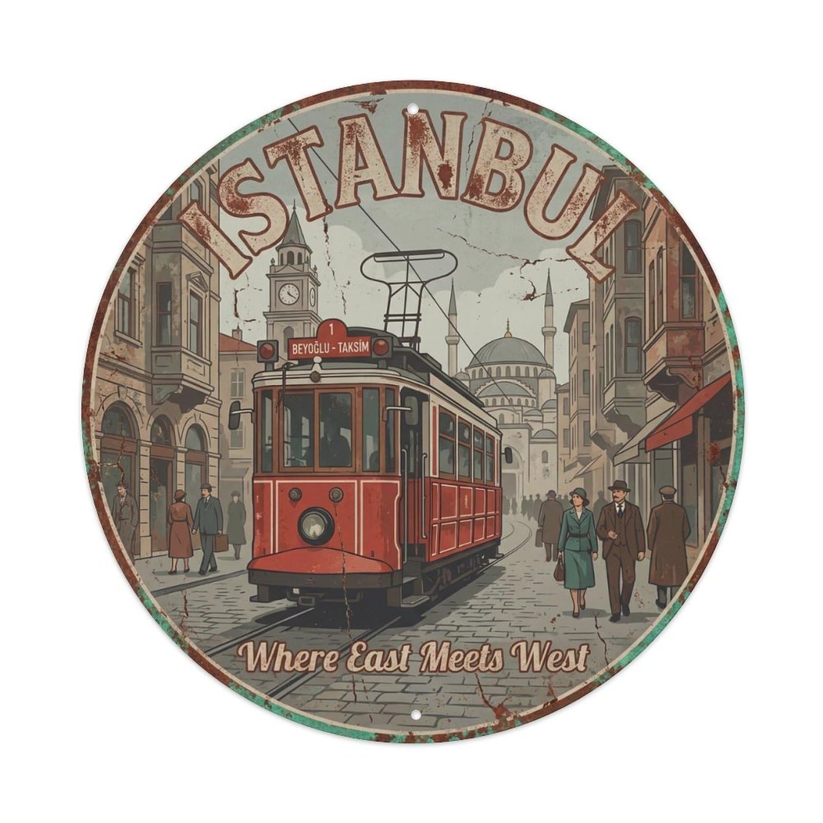 Vintage Travel Istanbul Turkey Classic Vintage Metal Tin Sign Plaque Wall Decor for Cafe, Club Bar, Office, Garden Metal Poster 8x8Inch