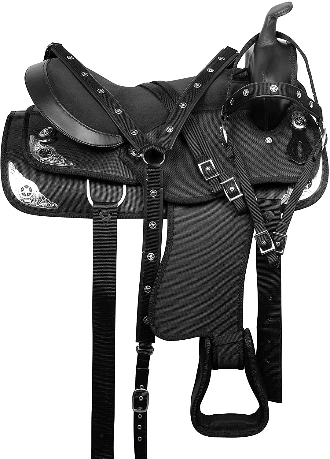 Western Horse - Sella sintetica per sellino da corsa con sella, da 25,4 cm a 45,7 cm, colore: nero