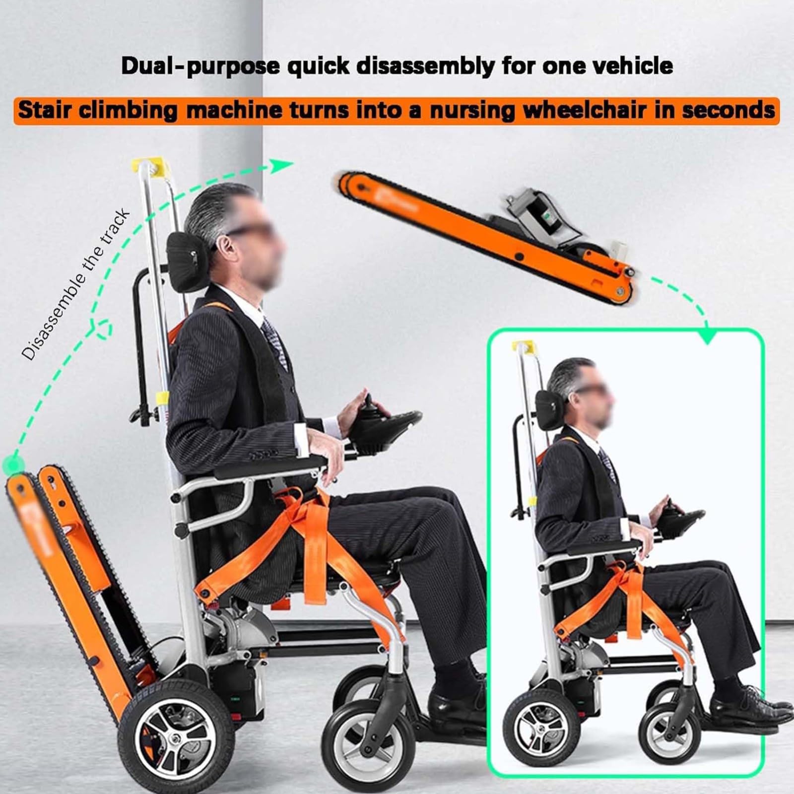 Silla Subeescaleras Eléctrica Para Pacientes Silla De Ruedas Eléctrica 2 En 1 + Silla De Escalera Con Orugas Silla Auxiliar De Escalera Para Ancianos Con Joystick De 360​​° Carga 165 Kg