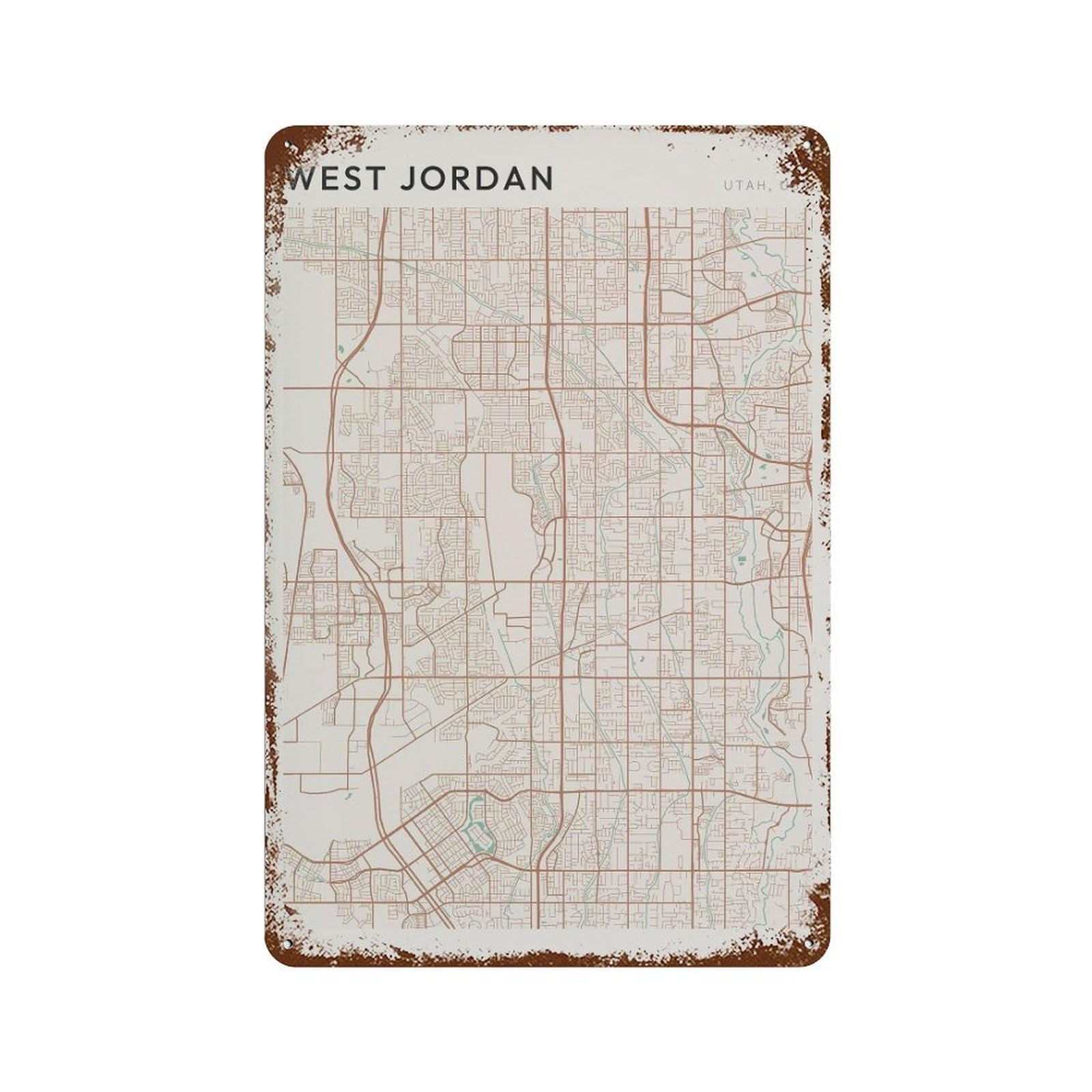 xiaoxiaoshen West Jordan Map Utah Travel Gift Farmhouse Decor Wall Decor Art Metal Tin Poster Modern Home Decor Art Home Bar Shop Decorations Vintage Sign 30x20cm